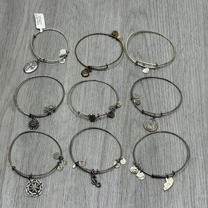 Alex and Ani Lots of 9 Pcs Silver Gold Tone Charm Dangle Bangle Bracelets Beach